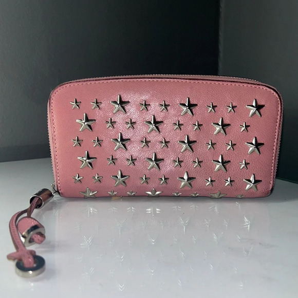 Jimmy Choo Pink Felipa Star Studded Zippy Wallet